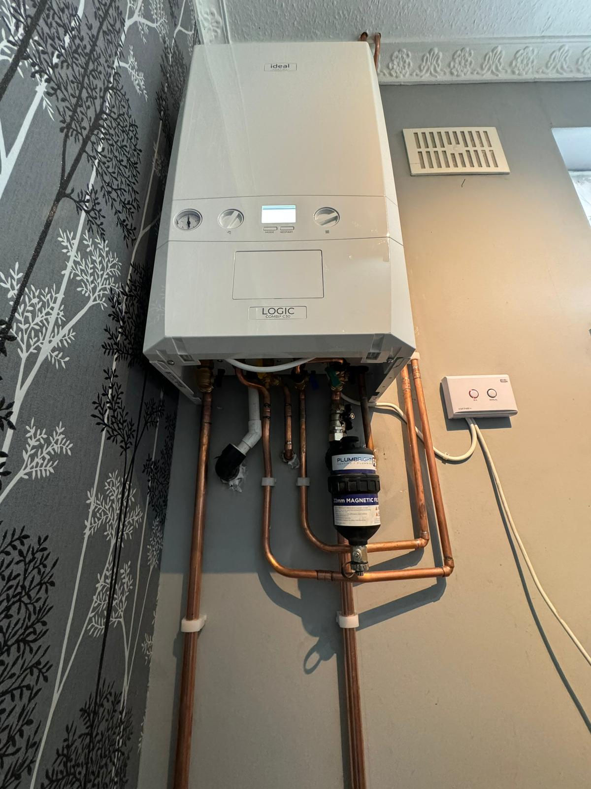 Ideal Logic Combi C30 boiler installed by ProGas247 on new copper pipework with a magnetic system filter